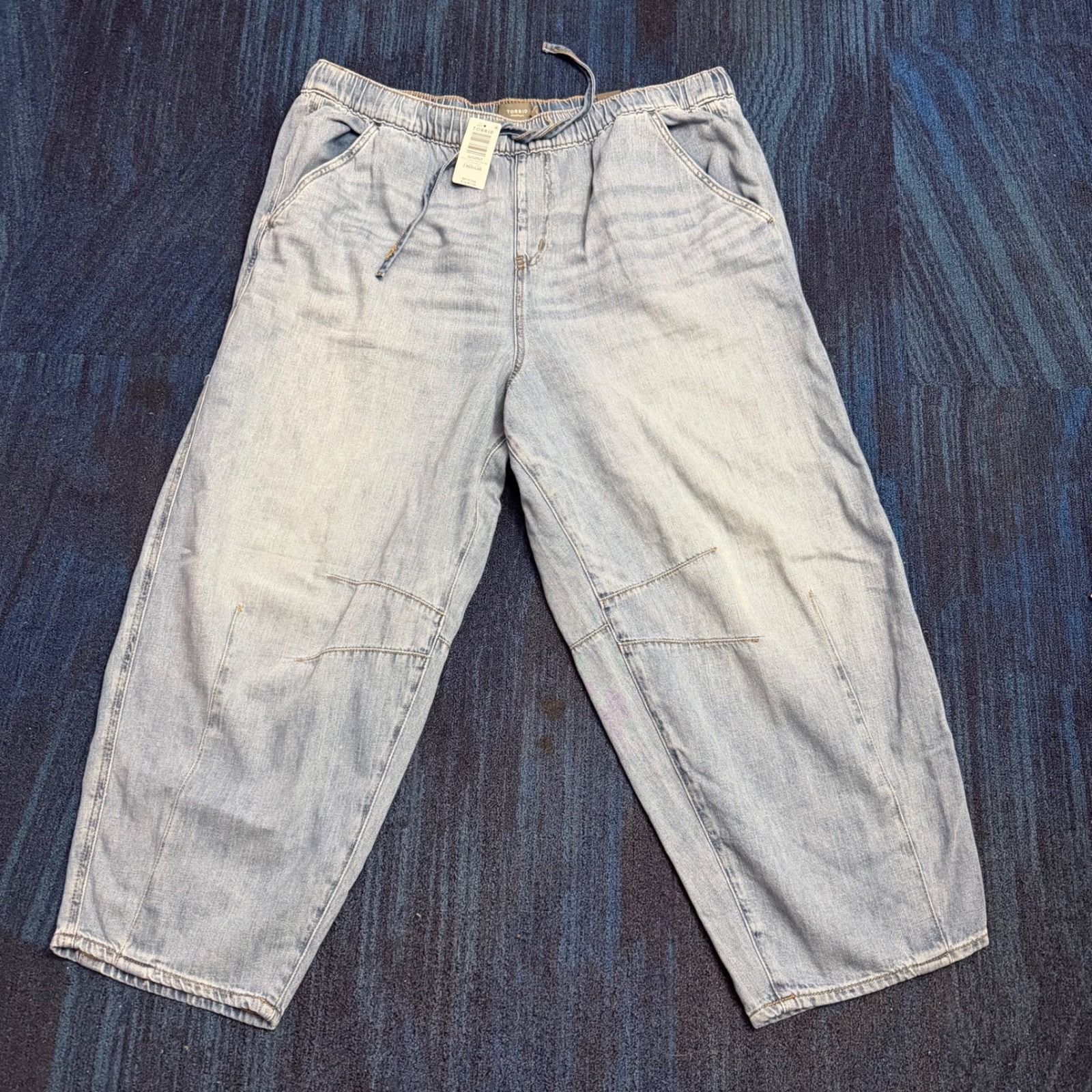 Nwt Torrid Hr Pull-On Barrel Drapey Rigid Jean Medium Wash 2 Regular